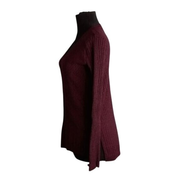 Apt. 9 Size XS Womens Sweater Maroon V-Neck Long Sleeve Ribbed Knit Hi-Lo - Picture 3 of 10